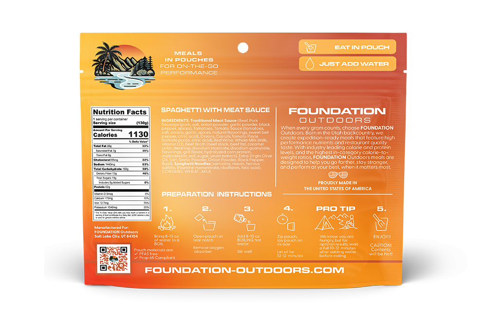 FOUNDATION Outdoors, Spaghetti with Meat Sauce Meal, 6 Pack