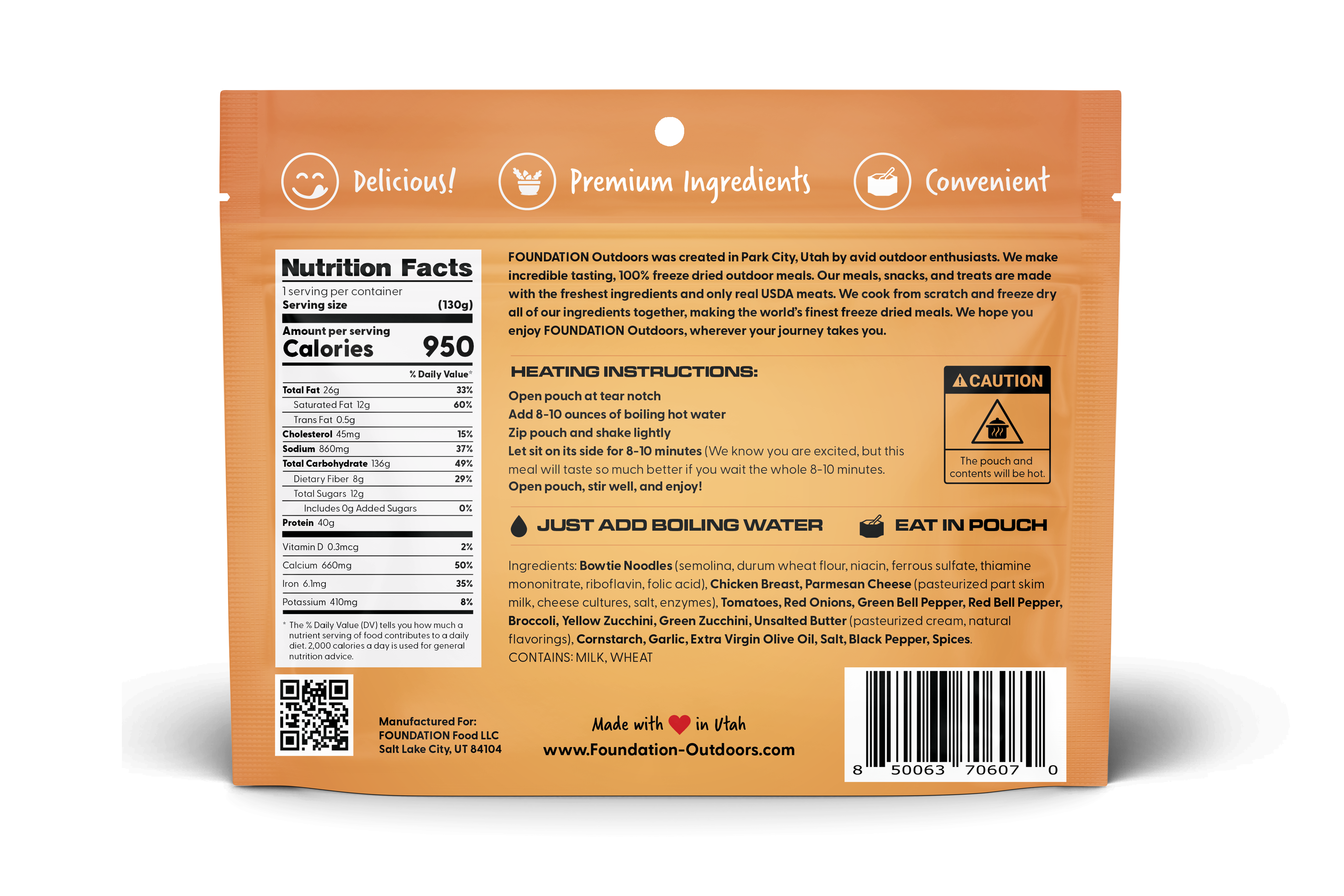 FOUNDATION Outdoors Chicken Pasta Primavera Meal