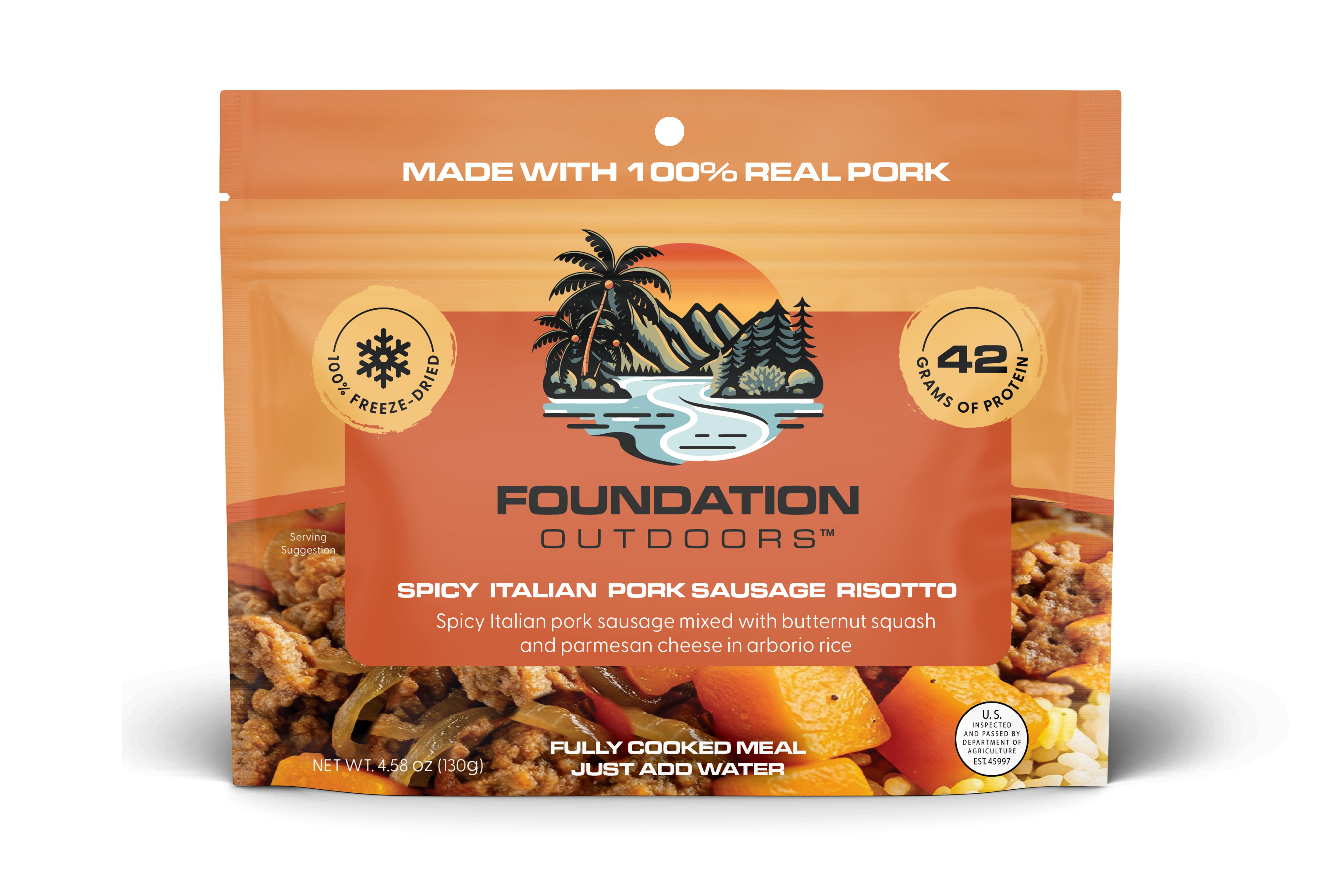 FOUNDATION Outdoors, Spicy Italian Pork Sausage Risotto, 6 Pack