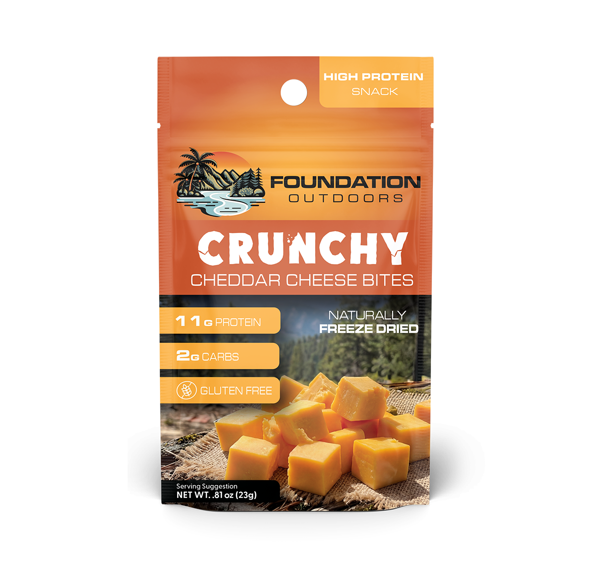 FOUNDATION Outdoors Crunchy Cheddar Cheese Bites - 12 unit Wholesale Box - Snack Size