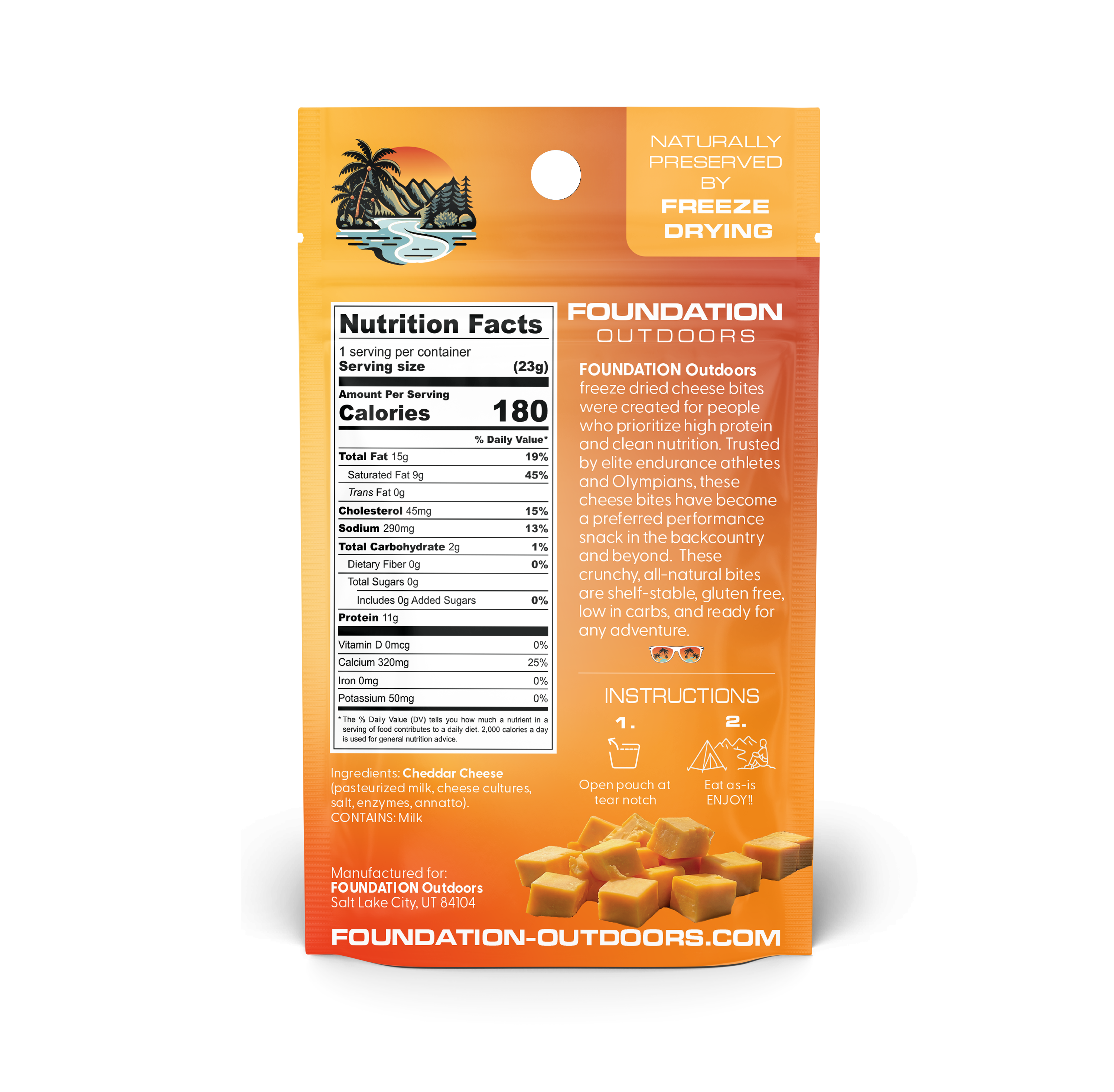 FOUNDATION Outdoors Crunchy Cheddar Cheese Bites - 12 unit Wholesale Box - Snack Size