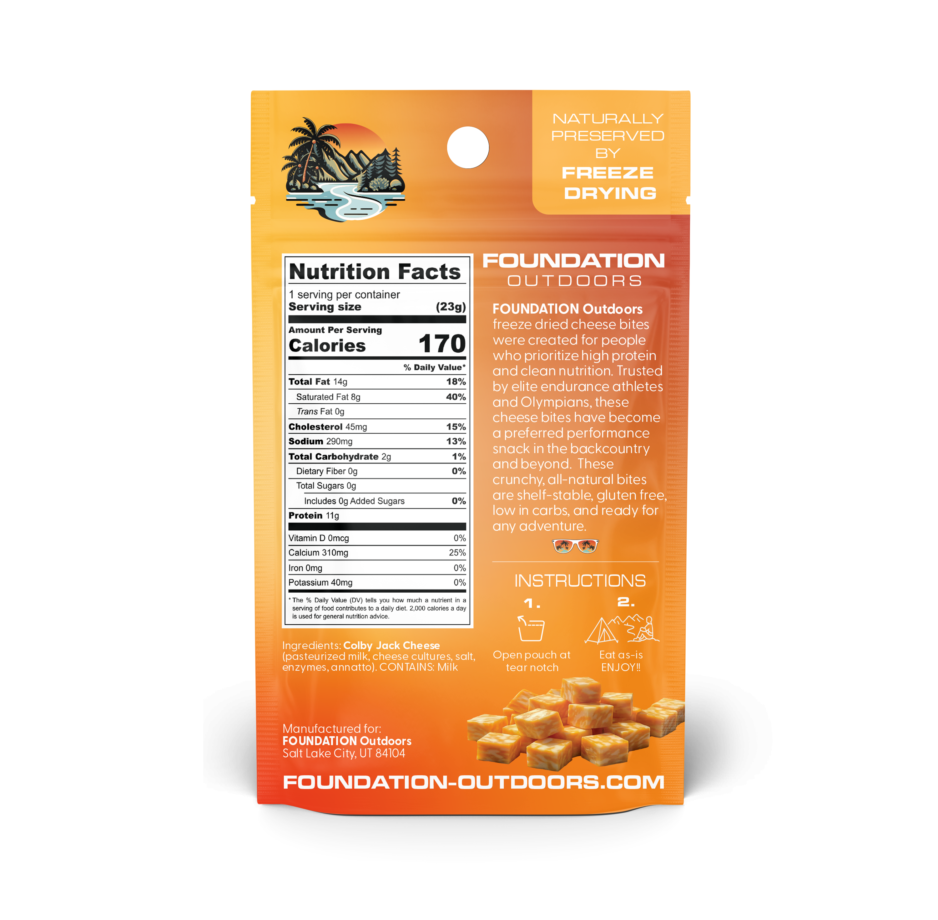 FOUNDATION Outdoors Crunchy Colby Jack Cheese Bites - 12 unit Wholesale Box - Snack Size