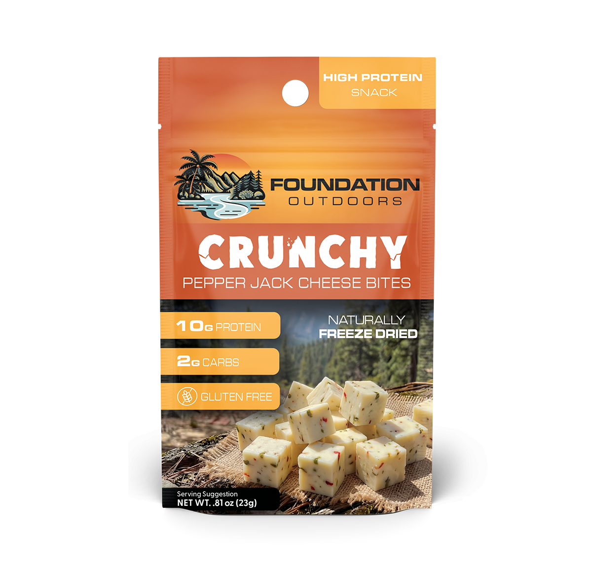 FOUNDATION Outdoors Crunchy Pepper Jack Cheese Bites - 12 unit Wholesale Box - Snack Size