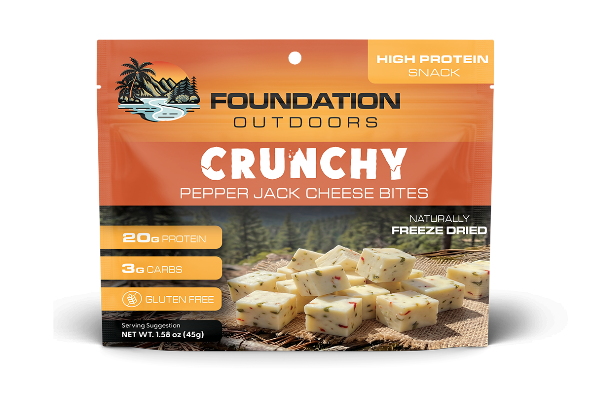 FOUNDATION Outdoors Crunchy Pepper Jack Cheese Bites - 12 unit Wholesale Box - Trail Size