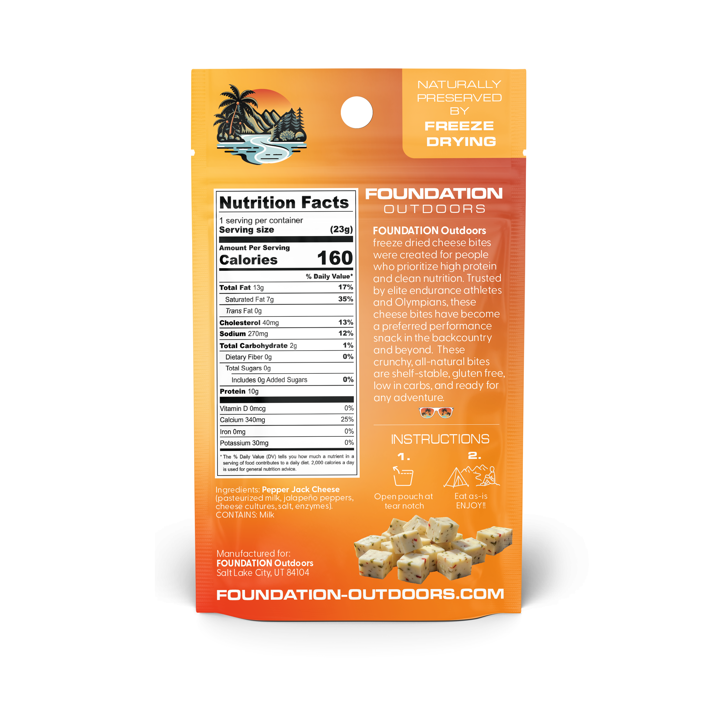 FOUNDATION Outdoors Crunchy Pepper Jack Cheese Bites - 12 unit Wholesale Box - Snack Size