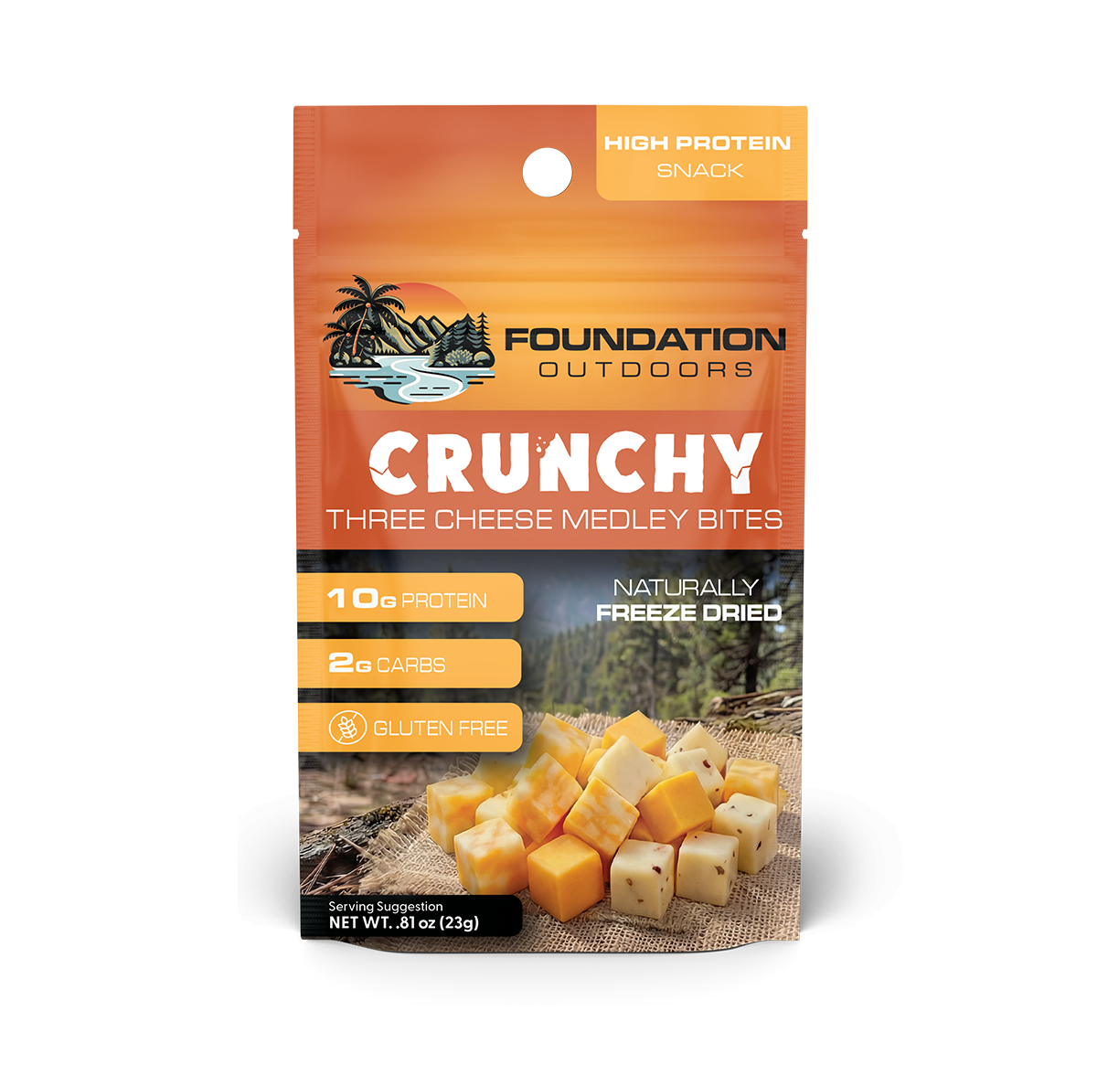FOUNDATION Outdoors Crunchy Three Cheese Medley Bites - 12 Unit Wholesale Box - Snack Size