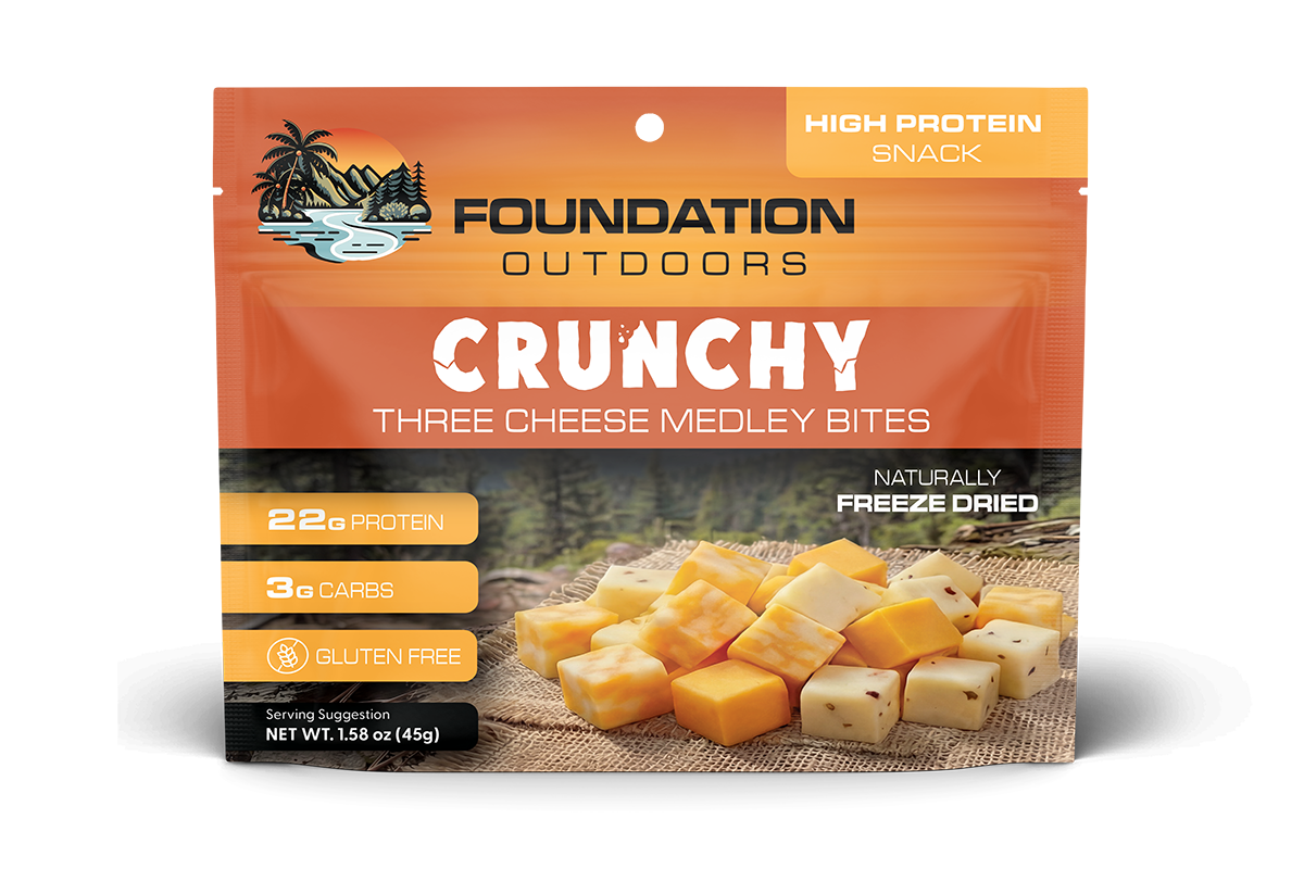FOUNDATION Outdoors Crunchy Three Cheese Medley - 12 unit Wholesale Box - Trail Size