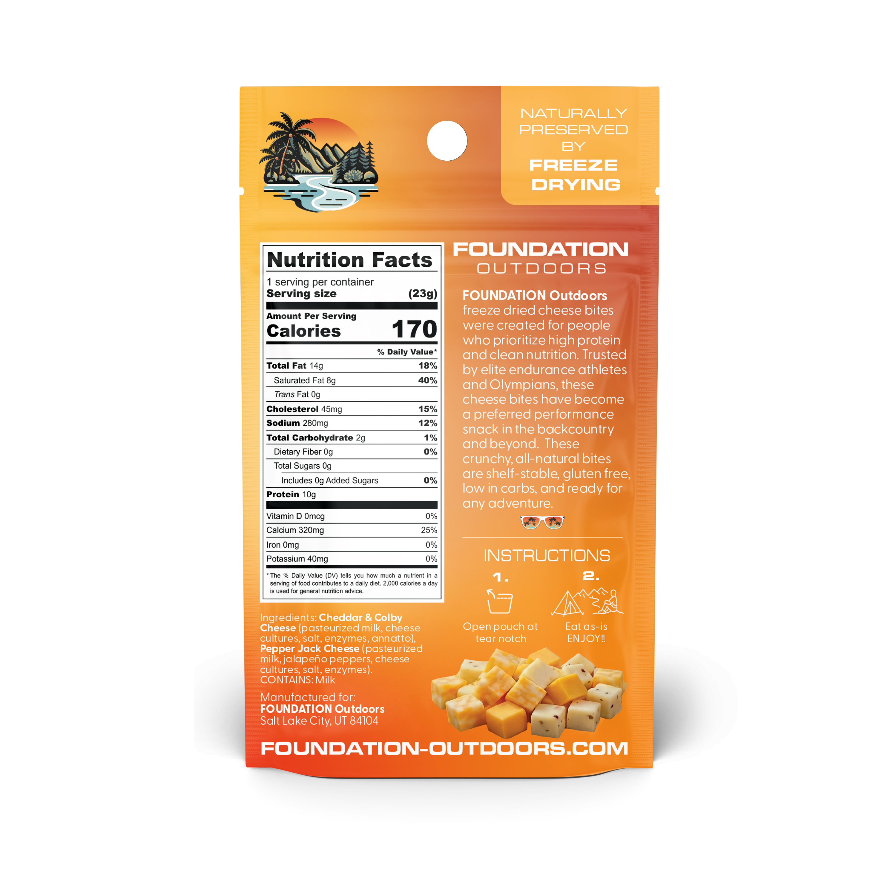 FOUNDATION Outdoors Crunchy Three Cheese Medley Bites - 12 Unit Wholesale Box - Snack Size